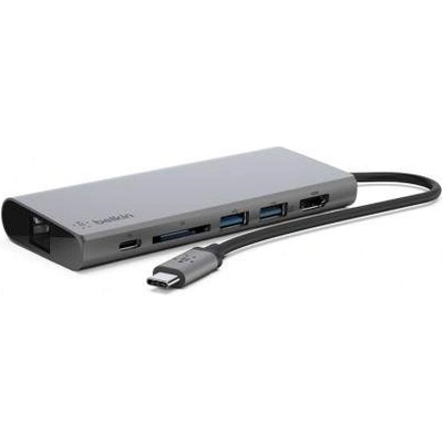 Belkin USB-C Multimedia Hub - мултифункционален хъб за свързване на допълнителна периферия за компютри с USB-C (тъмносив)