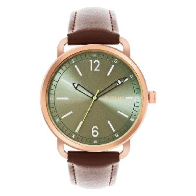 Часовник FCUK Rose Case Round Shape Brown Strap Quartz Watch - Green