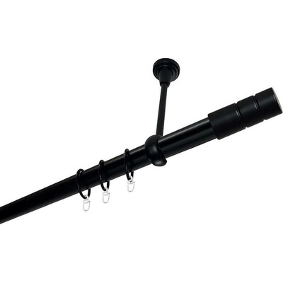 OK-GarnýžeCZ Garnýž kovová jednořadá 25mm Cylinder černá 340 cm do stropu / kroužky s háčkem