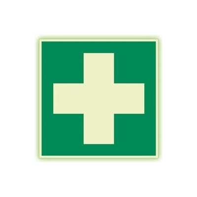 První pomoc - ošetřovna - lékarnička - fotoluminiscenční tabulka, plast 1 mm 200x200 mm