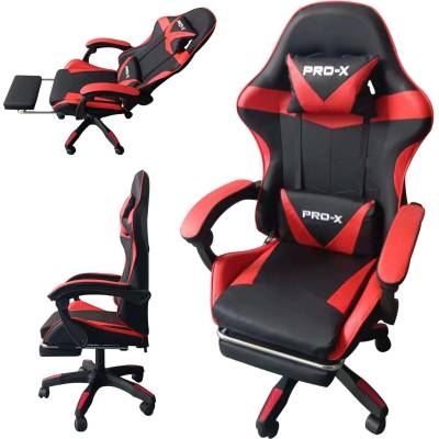 PRO-X COMFORT Геймърски стол с масажираща функция и поставка за крака - черно-червен (KF-G919-M-red-black)