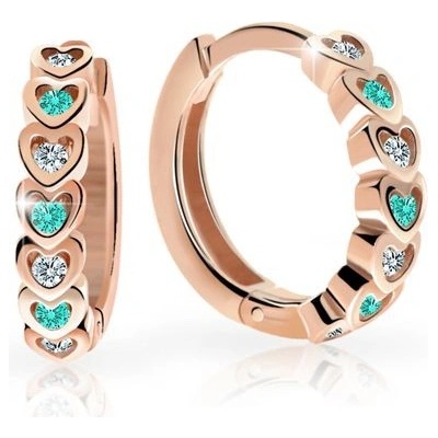 Danfil detské náušnice krúžky C3341 z ružového zlata s kamienkami mint green