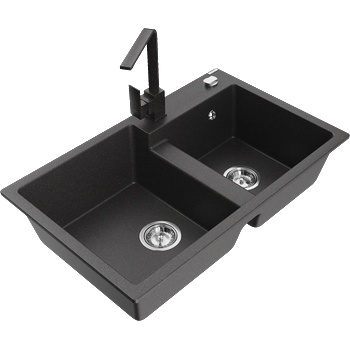 Mexen Tomas кухненска мивка от гранит със смесител Rita, черен на пръски - 6516-76-670300-76 (6516-76-670300-76)