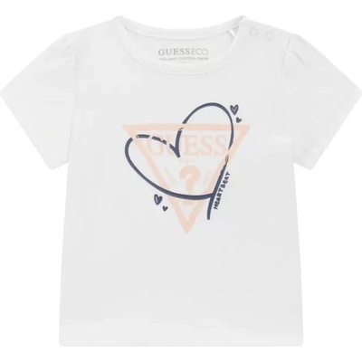 GUESS Тениска в бяло за бебе момиче с надпис и контрастно сърце Guess