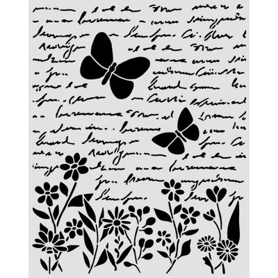 Stamperia Plastová šablona 20 × 25 cm Text a květiny