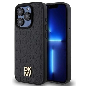 DKNY PU Leather Repeat Pattern Stack Logo MagSafe Case for iPhone 15 Pro Black (3666339261535)