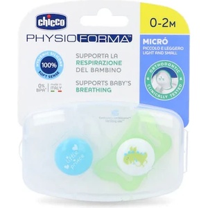 Chicco Силиконови залъгалки Chicco - Physio Micro, Момче, 0-2 m, 2 броя (N0341)