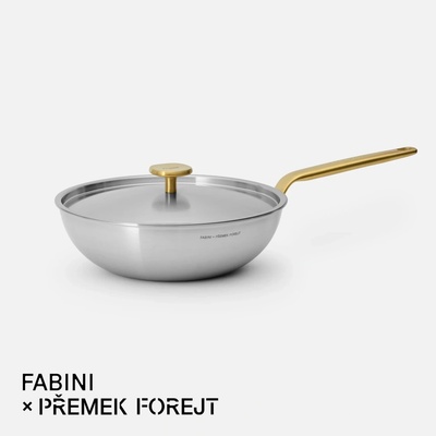 FABINI Wok pánev & Forejt, 26 cm - Nerezová beznýtová pánev z vícevrstvé nerezové oceli s poklicí