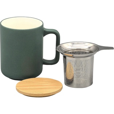 Nerthus (Испания) Керамична чаша за чай Nerthus със стоманен филтър и бамбуков капак (375 мл) - зелена (VB FIH 1569)