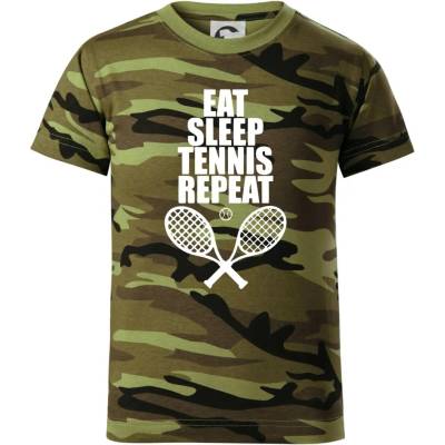 Eat sleep tennisDětské maskáčové triko Zelený maskáč