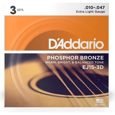 D'ADDARIO EJ15-3D Phosphor Bronze Extra Light - .010 - .047