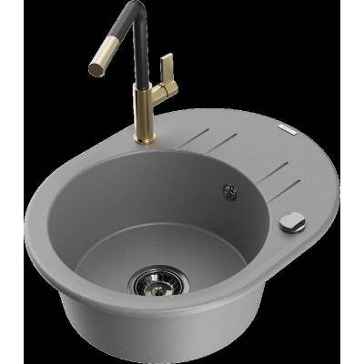 Kevin гранитна мивка с 1 отделение с отцедник и кухненски смесител Flora, сив - 6517-71-670401-57-B (6517-71-670401-57-B)