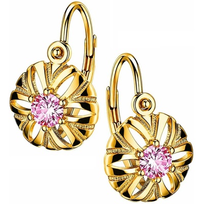 Zlaton Náušnice žluté zlato s růžovým kamenem 1.4cm 1.2g 000700205248