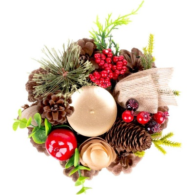 Svietnik MagicHome Vianoce s čečinou a mašľou prírodný 15 cm