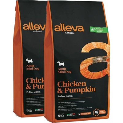 Alleva NATURAL кучешка пиле и тиква възрастен мини 2 x 12 кг