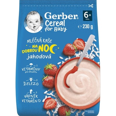 GERBER Cereal mléčná kaše jahodová Dobrou noc 230g – Zbozi.Blesk.cz