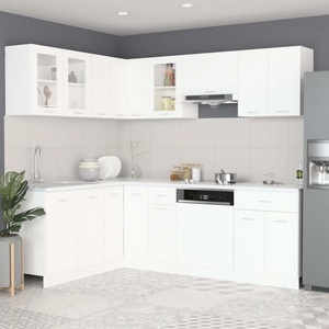 vidaXL Комплект кухненски шкафове, 11 части, "Lyon", бяло инженерно дърво (3067663)