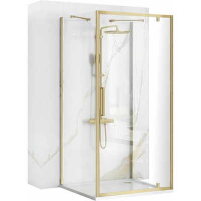 Rea Rapid Swing, 3-stenový sprchovací kút 100(dvere) x 100(stena) x 195 cm, 6mm číre sklo, zlatý matný KPL-02525