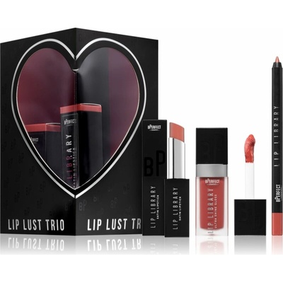 BPerfect Lip Lust Trio BPerfect Lip Library Lip Liner kontúrovacia ceruzka na pery 1.5 g + BPerfect Lip Library Satin krémový rúž 3 g + Kiss & Tell hydratačný olej na pery 10 ml kozmetická sada