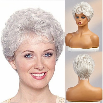 Amiah krátká paruka z pravých a umělých vlasů bílá