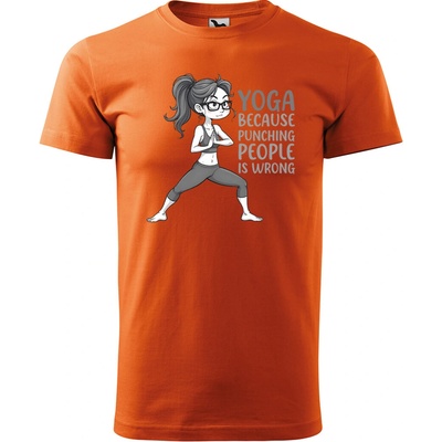 Sablio Tričko s potiskem Yoga because punching people is wrong oranžové