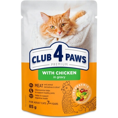 Club 4 Paws adult cats 7+ Premium s kuracím mäsom v omáčke 85 g