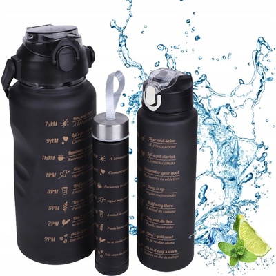 1Mcz Motivační lahev na vodu černé 2000 ml / 700 ml / 300 ml
