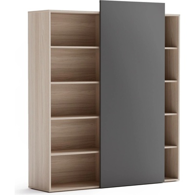 Block Kancelársky regál s posuvným panelom, 1600 × 400 × 1748 mm, grafitová