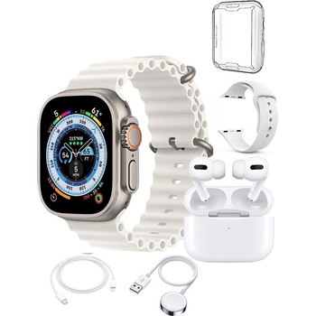 Image 1 of Комплект BeSmart X90 Ultra, 4 in 1, Смарт Часовник, Безжични слушалки, Силиконов протектор, Силиконова каишка, сив