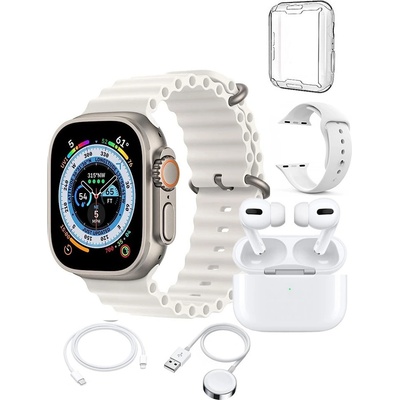 Комплект BeSmart X90 Ultra, 4 in 1, Смарт Часовник, Безжични слушалки, Силиконов протектор, Силиконова каишка, сив