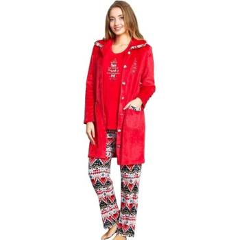 Плюшен комплект от халат и пижама в червено
