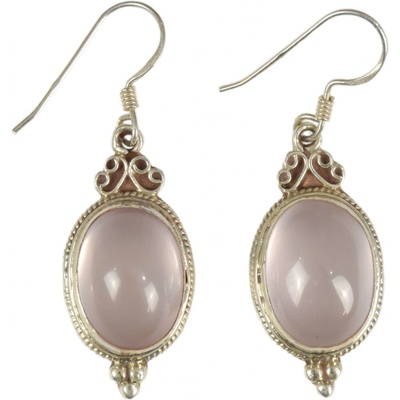 Sanu Babu Stříbrné visací náušnice s růženínem, AG 925/1000, 8g, Nepál