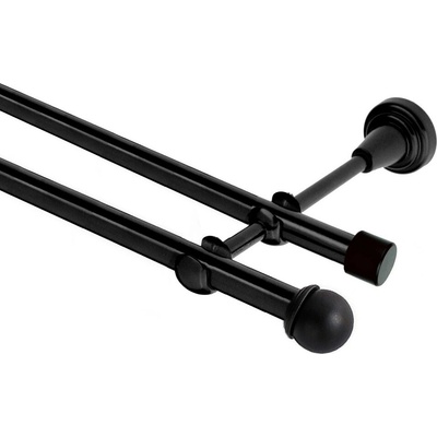 OK-GarnýžeCZ Garnýž kovová dvouřadá 19mm Todi černá 190 cm do stěny / na tunýlek - bez kroužků