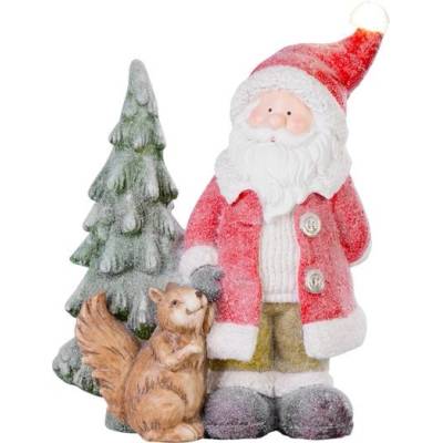 MagicHome Dekorace Vánoce Santa s veverkou a stromkem 1 LED 2xAAA keramika 35,5