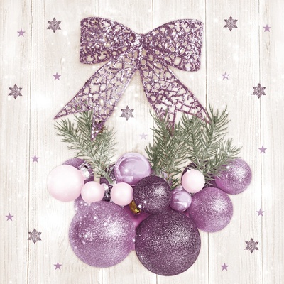 Maki ubrousky vánoční Violet and Pink Baubles with Bow 3V 33x33 cm 20 ks