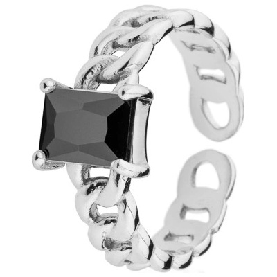 Franco Bene Diamond prsten s černým kamínkem stříbrný 1414