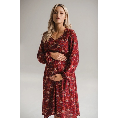 Tehotenské šaty na dojčenie Lovely Midi Dress Burgundy print dl.rukáv