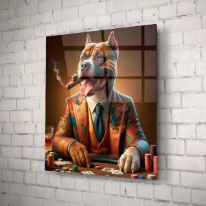 Art gift Стъклено АРТ пано - Покер териер
