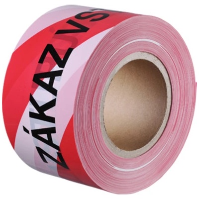 Bariérová páska, 75 mm x 250 m, červenobílá s potiskem ZÁKAZ VSTUPU