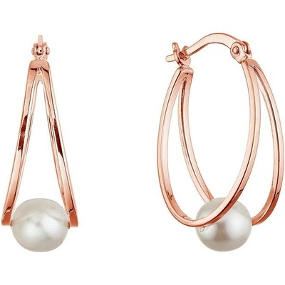 PAVONA Pozlátené strieborné náušnice kruhy so syntetickou perlou 31325.1 rose gold