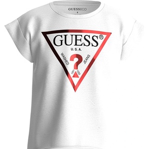 GUESS Тениска с къс ръкав за момиче в бяло с голямо червено лого Guess