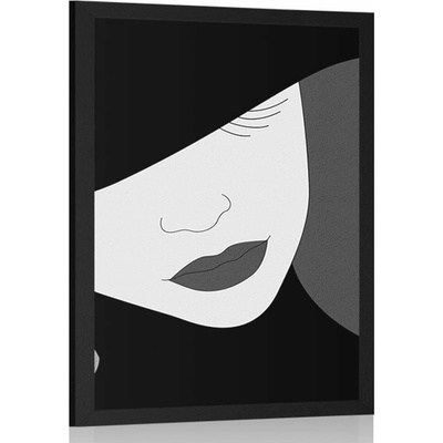 Plakát nóbl dáma v klobouku v černobílém provedení - 40x60 no frame