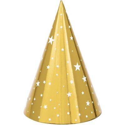 PartyDeco Čepičky zlaté s hvězdičkami 6ks 16 cm