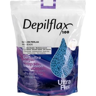 Depilflax 100 pružný depilační vosk s nízkou teplotou tání, perleťový, Ultraflex blue 1000 g