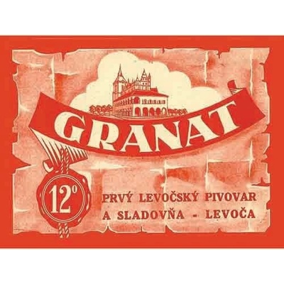 Ceduľa Granát - Prvý Levočský Pivovar a Sladovňa - Levoča