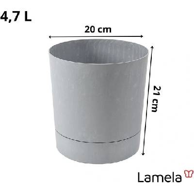 Květináč LAMELA s integrovaným podšálkem, šířka 20 cm – 4,7 l – Šedý květináč s betonovým vzhledem
