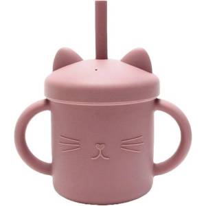 Lorelli Силиконова чаша с дръжки и сламка Lorelli - Natural, Deep Pink