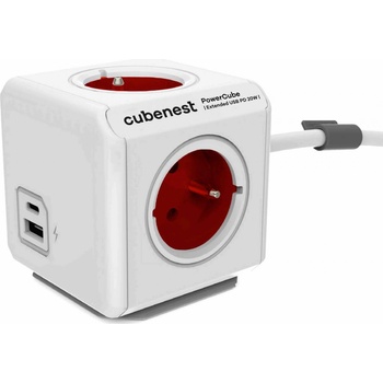 Cubenest PowerCube Extended USB A+C PD 20 W, 1, 5m, White-Red, 3 rozbočka, 1x USB, 1x USB-C 6974699971009