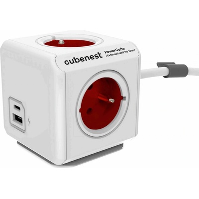 Cubenest PowerCube Extended USB A+C PD 20 W, 1, 5m, White-Red, 3 rozbočka, 1x USB, 1x USB-C 6974699971009