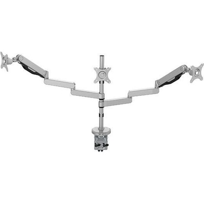 Polohovatelný držák pro 3 monitory, 2-9KG, svorka a průchodka stolu, 17"-30", USB HUB, 75x75/100x100, šedý